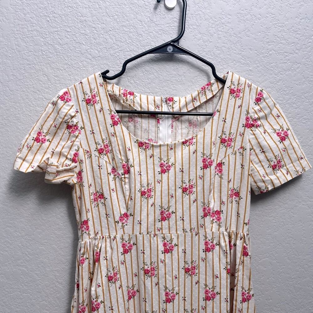 Vintage Cream Microfloral Cottagecore Rose Dress Handmade Size S - Picture 2 of 6